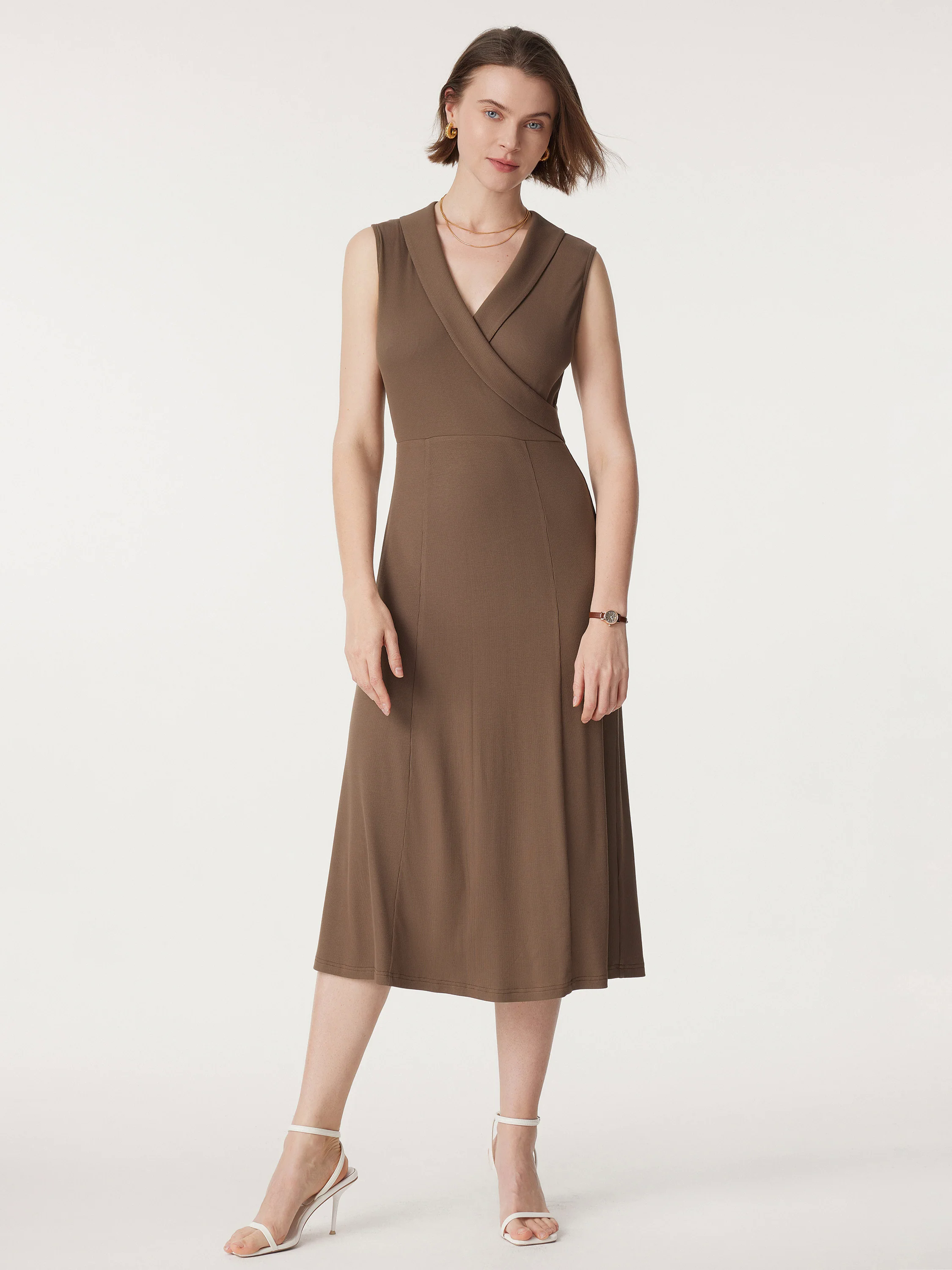 Collared Surplice Midi Sleeveless Dress Collared Surplice Midi Sleeveless Dress