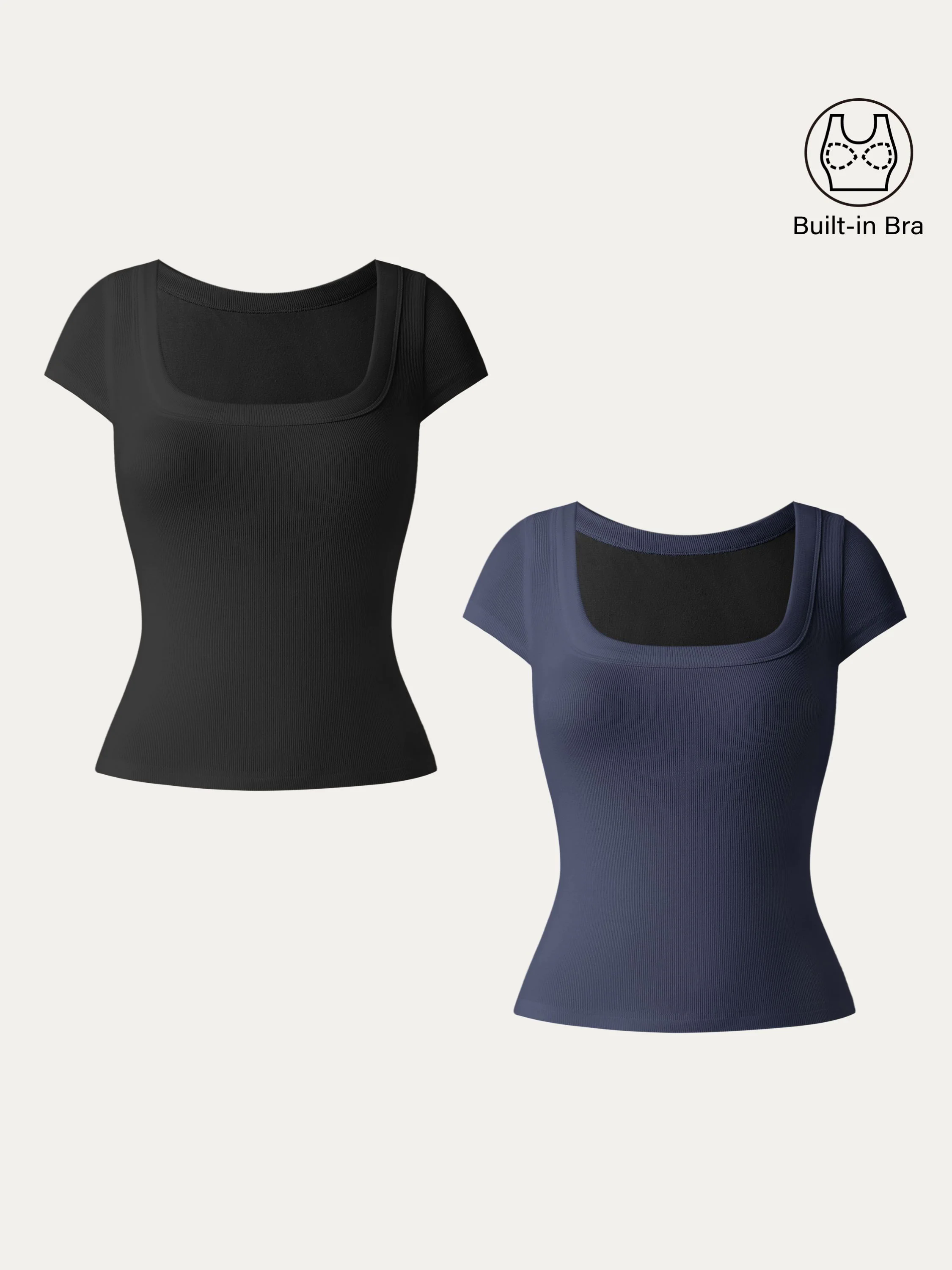2Pcs Set Stretch Cotton Square Neck Cap Sleeve Brami 2Pcs Set Stretch Cotton Square Neck Cap Sleeve Brami