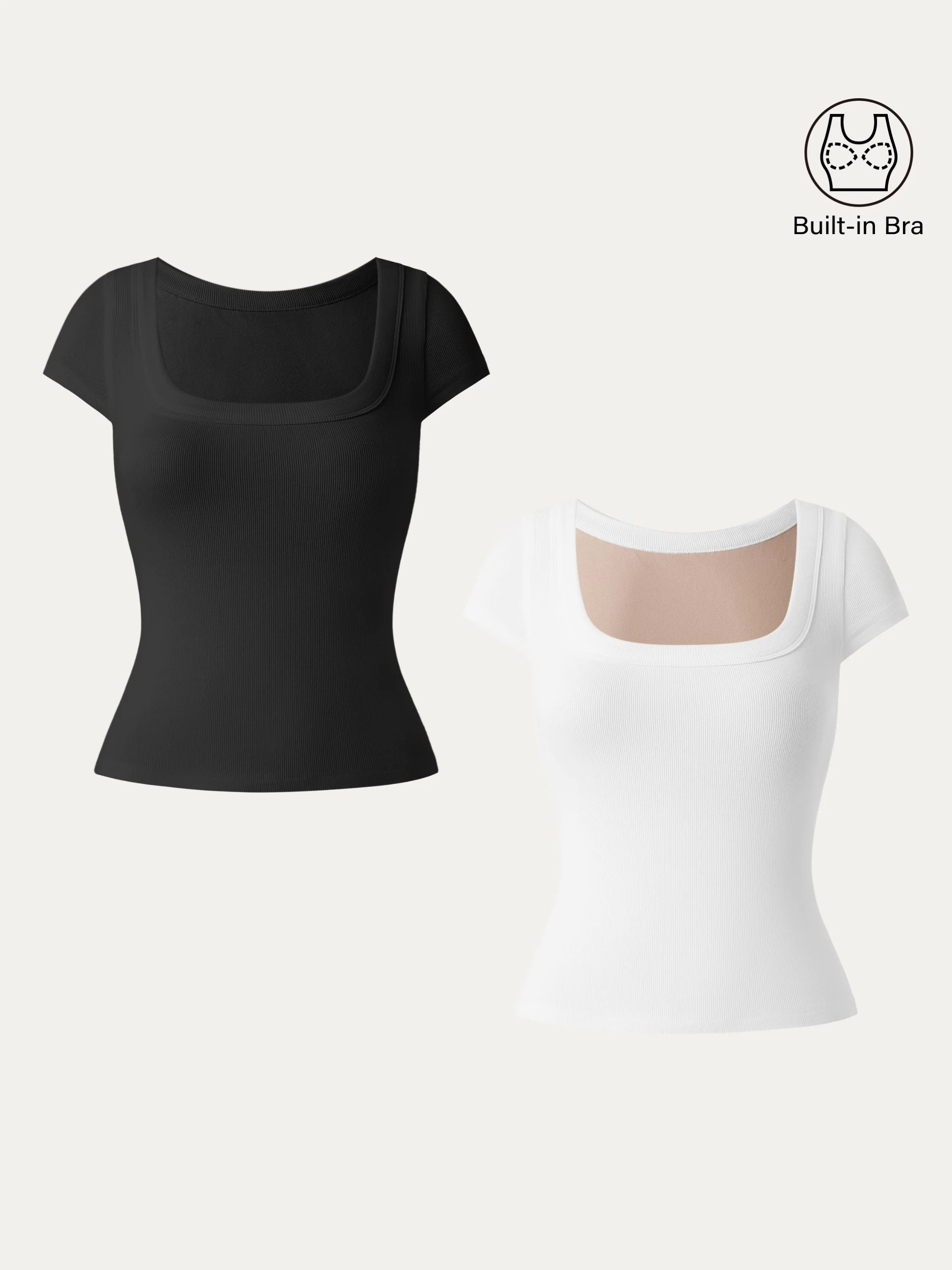 2Pcs Set Stretch Cotton Square Neck Cap Sleeve Brami 2Pcs Set Stretch Cotton Square Neck Cap Sleeve Brami
