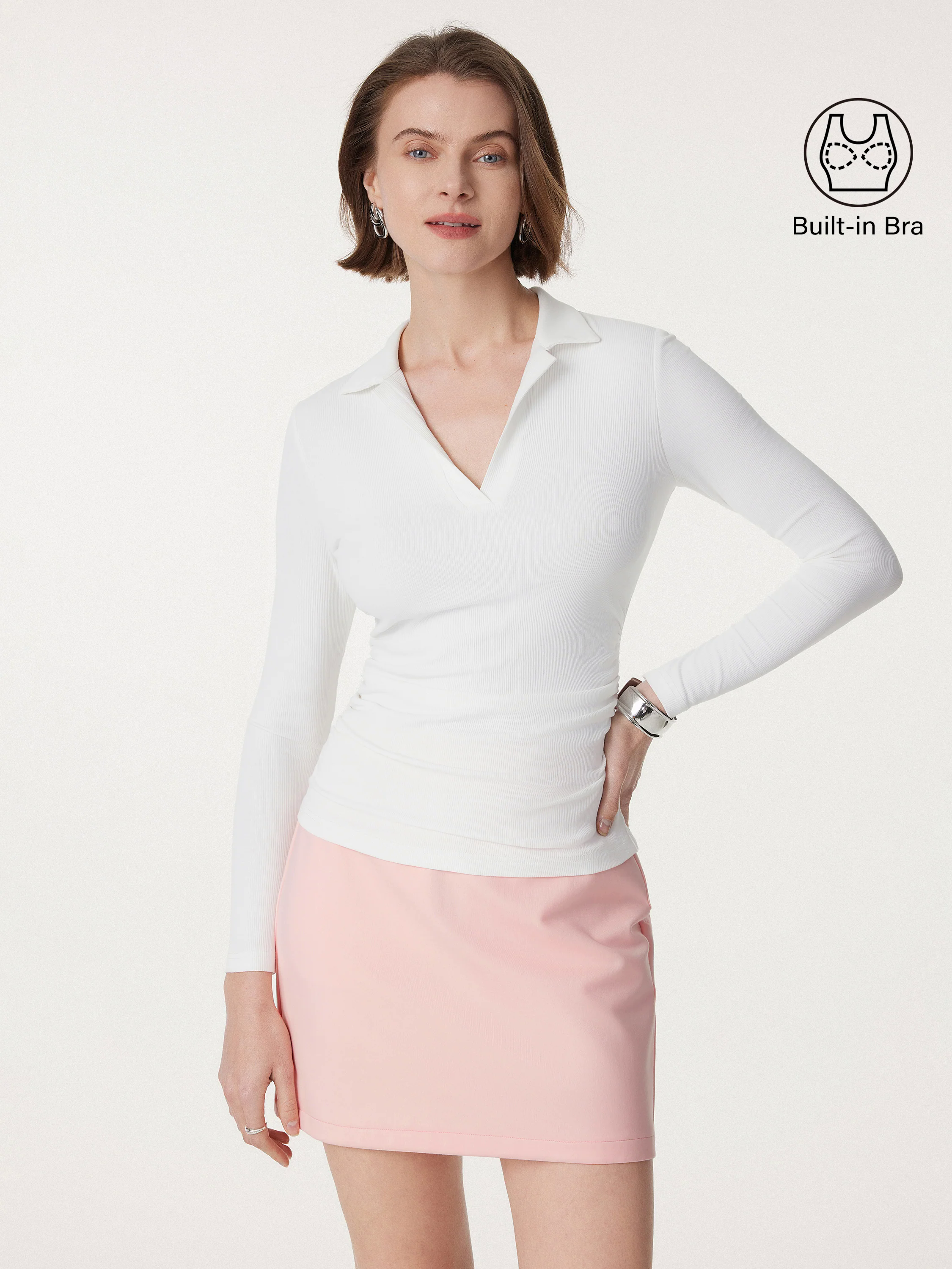 Polo Neck Ribbed Side Ruching Brami Top