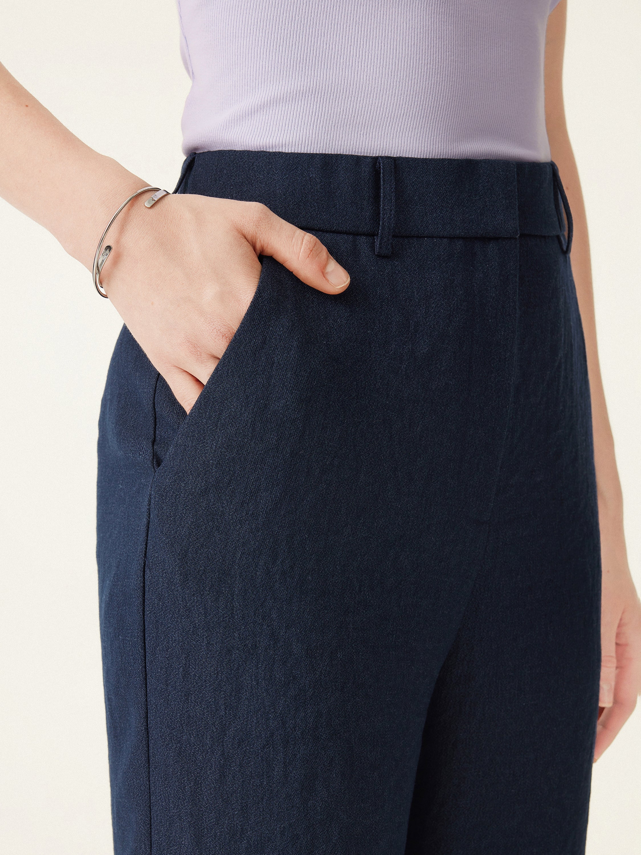 European Linen Mid Rise Flared Pant with Pockets European Linen Mid Rise Flared Pant with Pockets