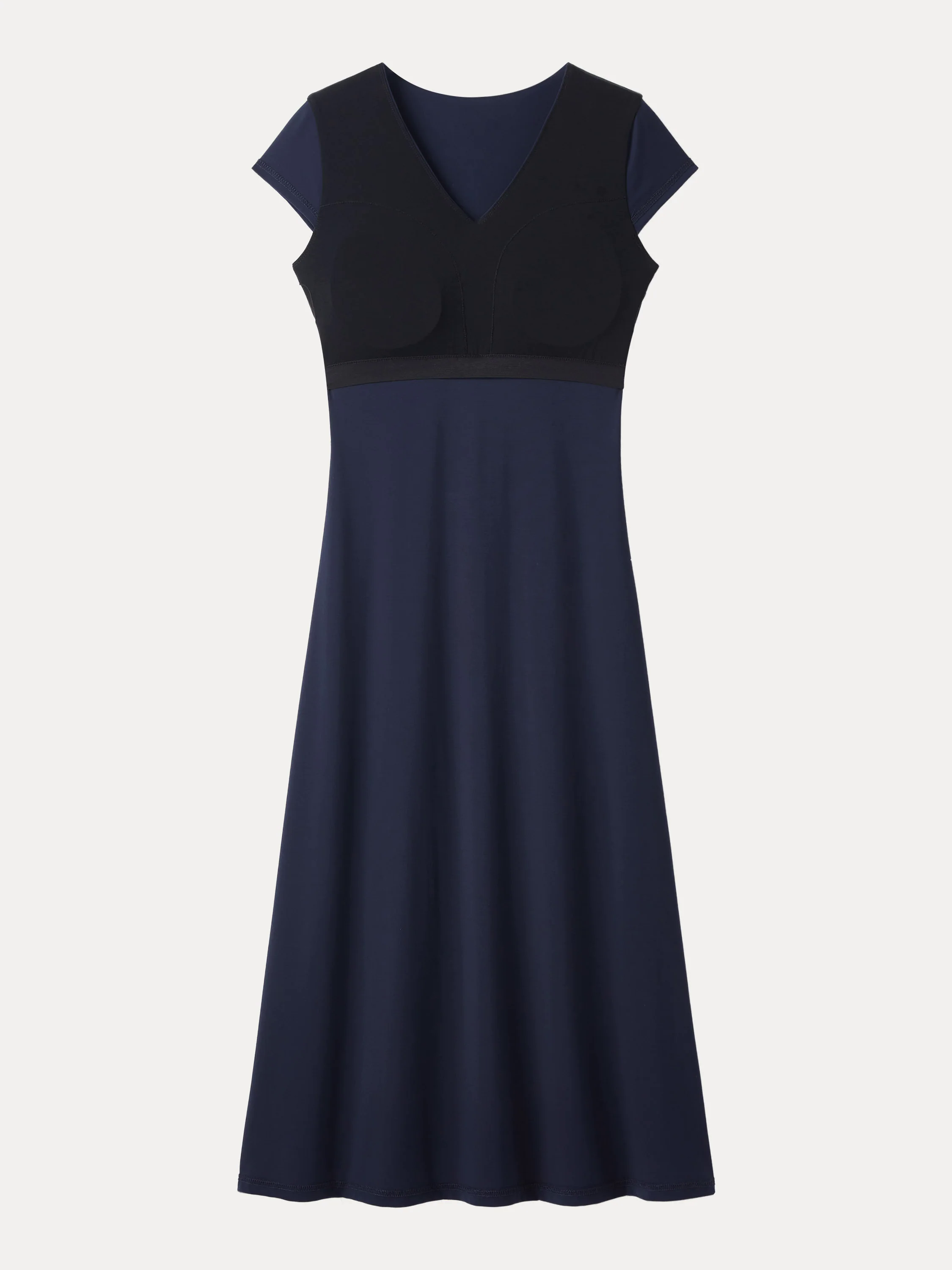 Bamboo Ponte V-neck Short Sleeve Midi Flared Dress Bamboo Ponte V-neck Short Sleeve Midi Flared Dress