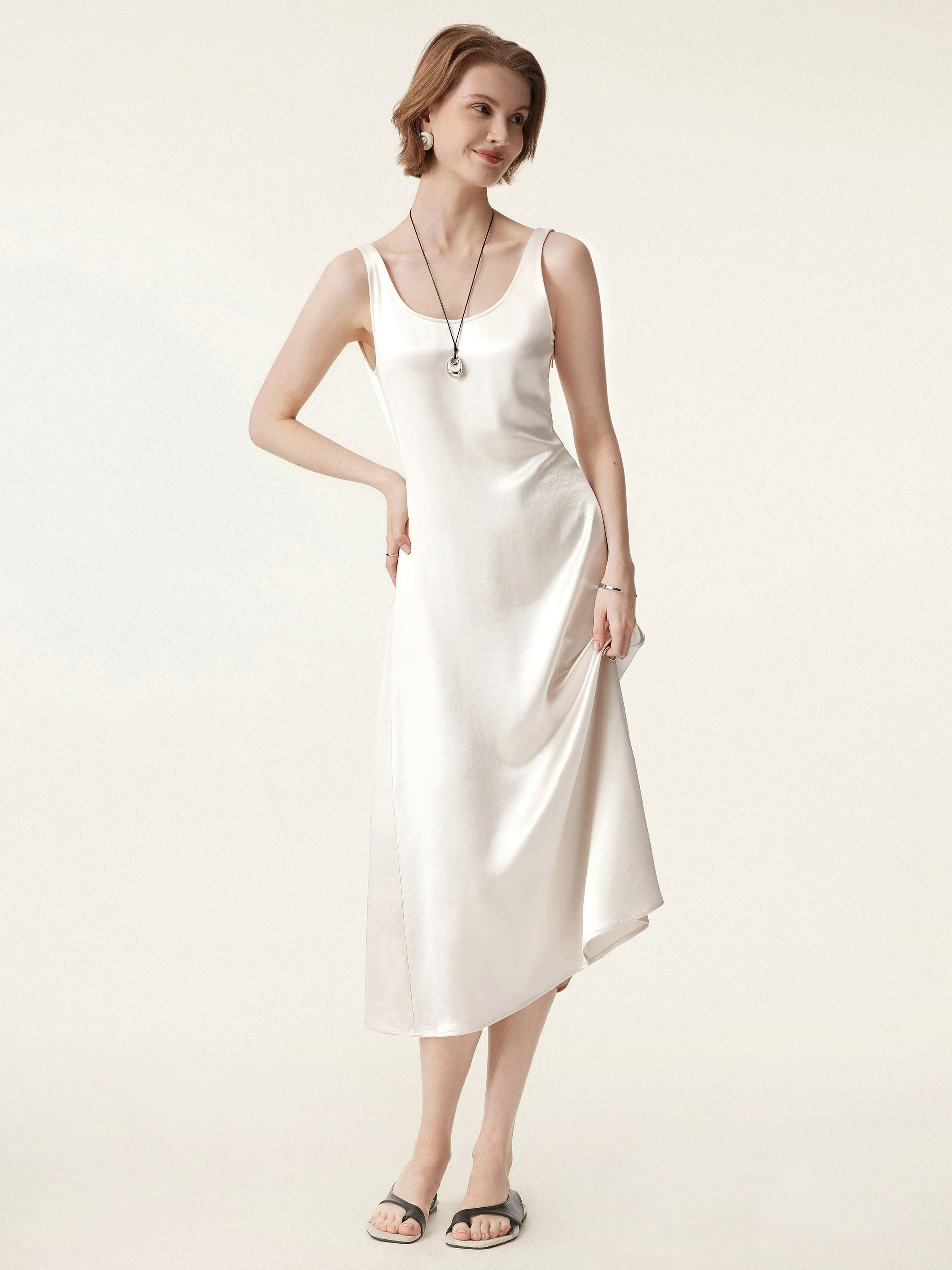 Acetate Scoop Neck Open Back Midi Dress Acetate Scoop Neck Open Back Midi Dress