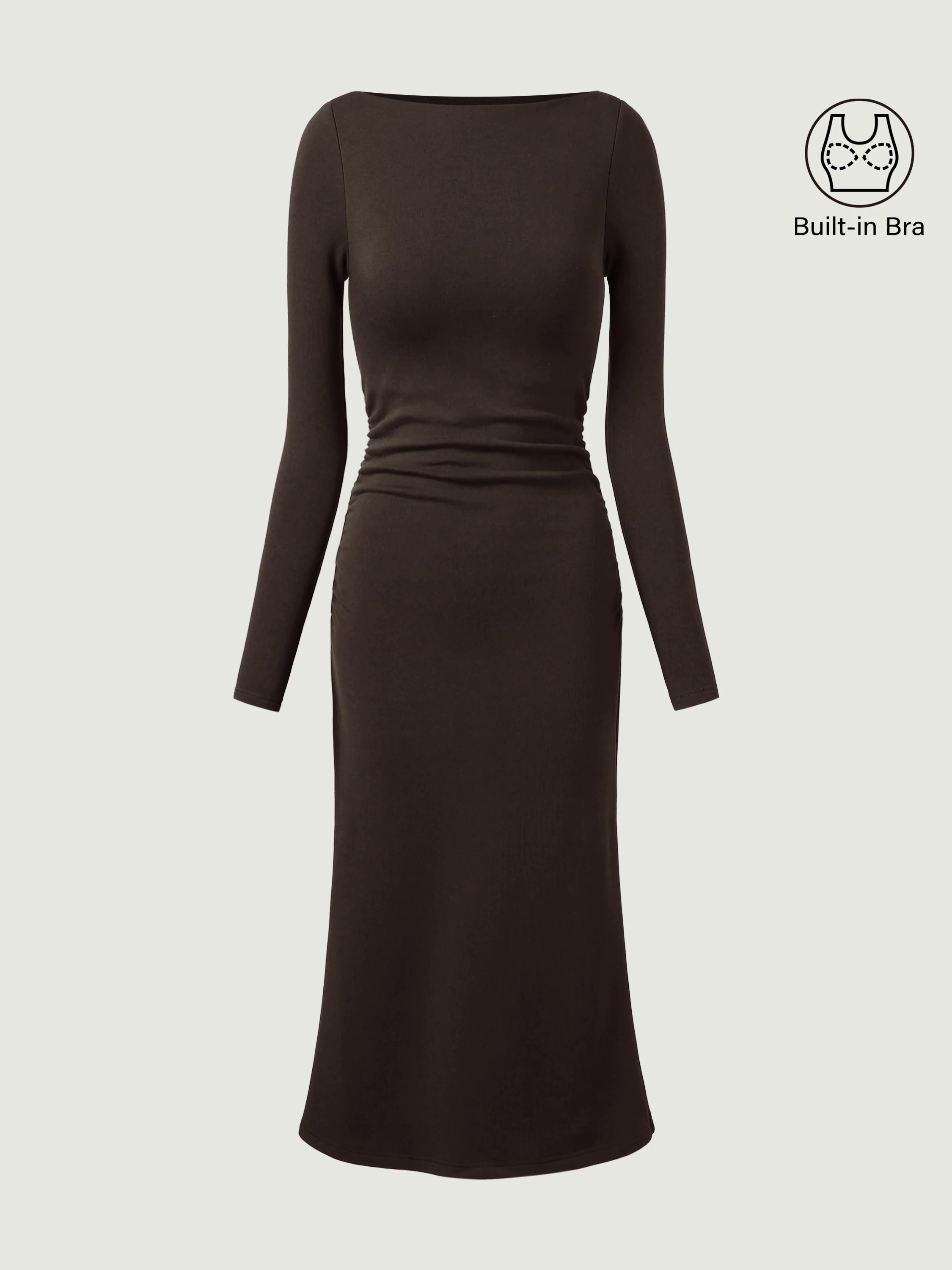 Thermal Boatneck Ruched Sides Brami Midi Dress Thermal Boatneck Ruched Sides Brami Midi Dress