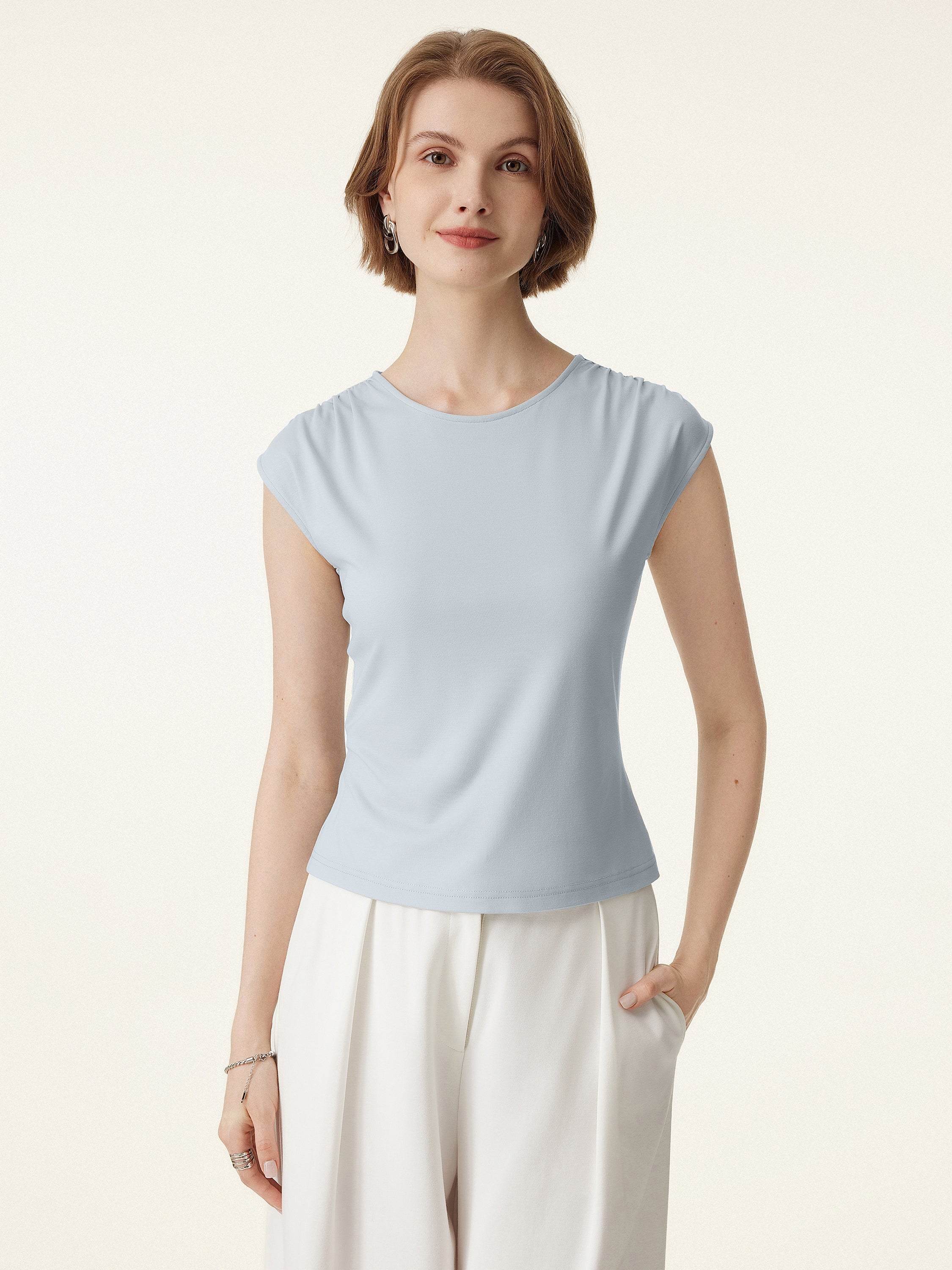 Crewneck Ruched Shoulder Muscle Tank Crewneck Ruched Shoulder Muscle Tank